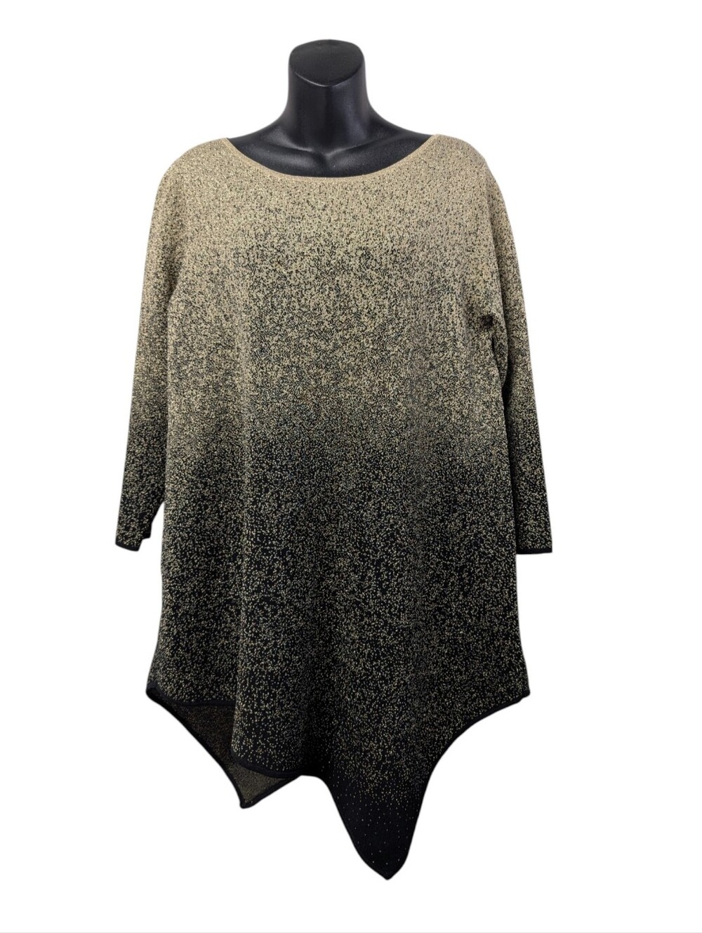 Chelsea & Theodore Metallic Ombre Asymmetric Knit Sweater Large Gold Black